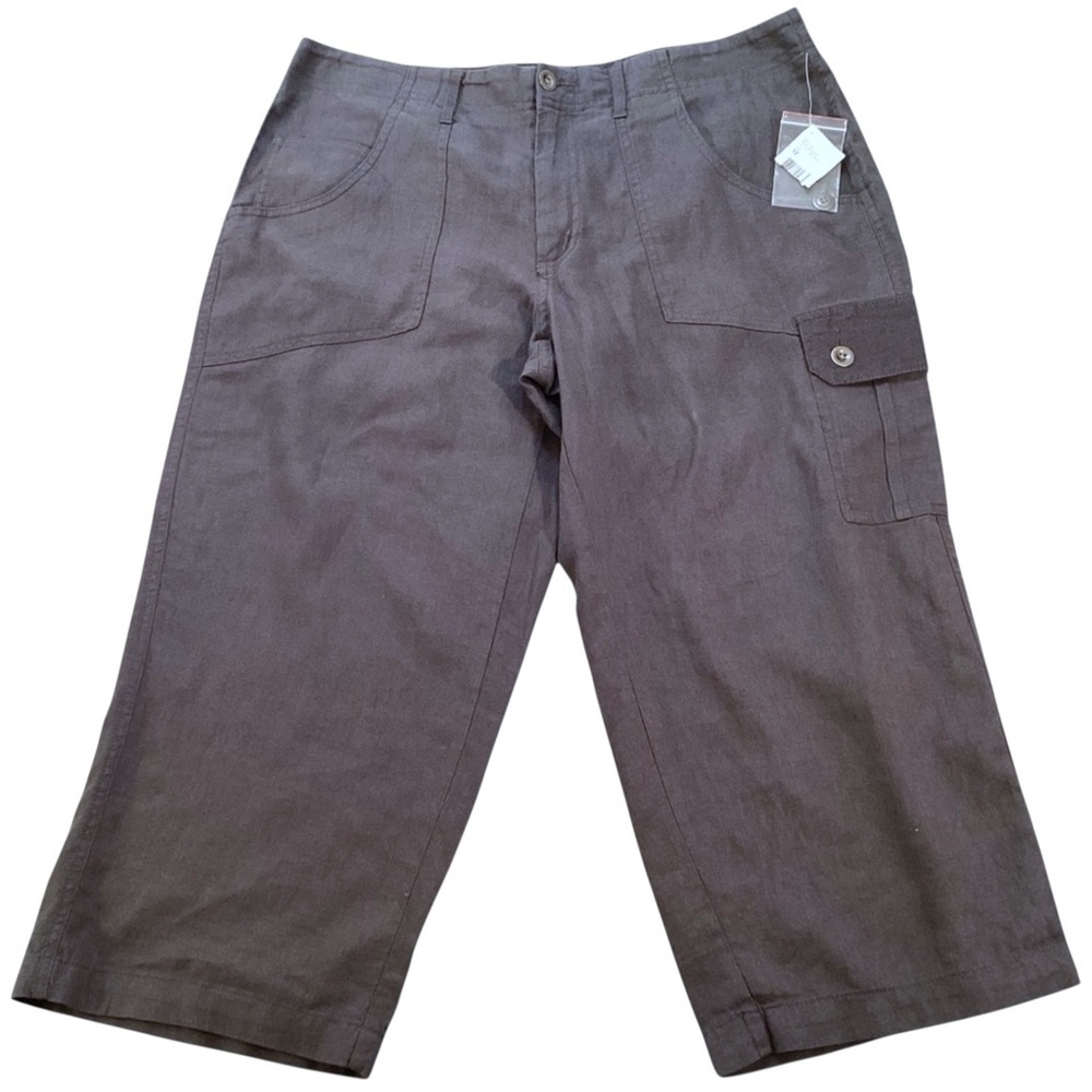 Envision Studio Linen Blend Crop‎ Straight Leg Mid-Rise Pants Size 12 Gray Blue